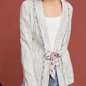 Anthropologie Linen Striped Blazer Business Casual Coquette